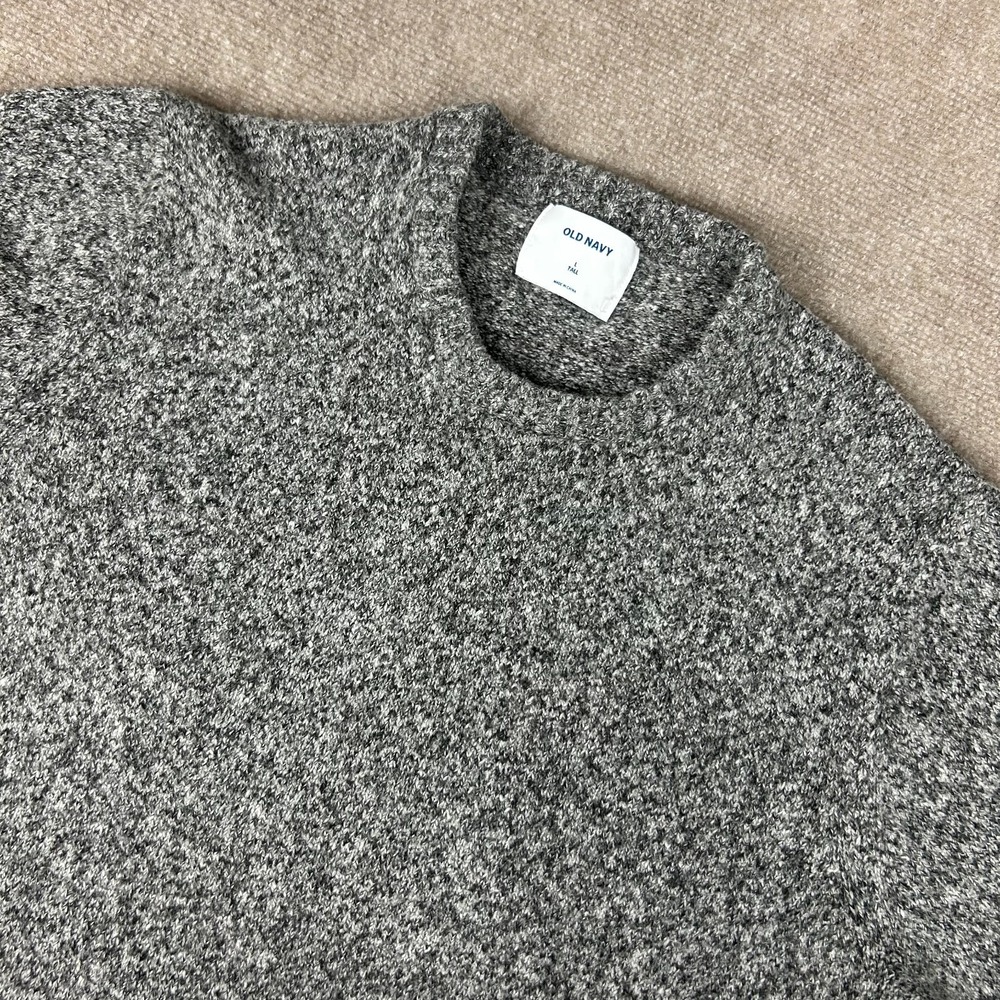 Old Navy Sweater Men L Tall Gray Textured Knit Cotton Crew Neck Winter Warm Cozy